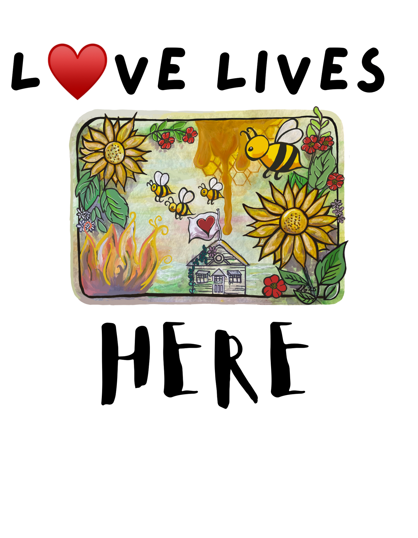 💛 LOVE LIVES HERE – Hive Edition Tee. Organic cotton. Women’s S-2XL