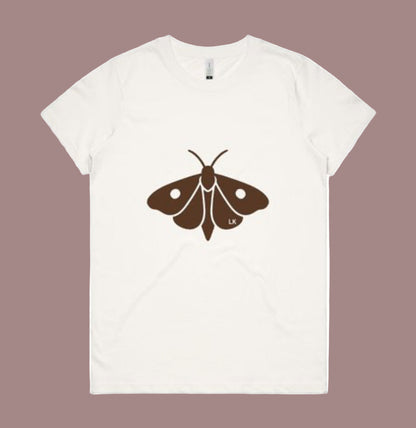 Night Visitor Tee – LK Moth Edition. Organic cotton. Womens S-2XL