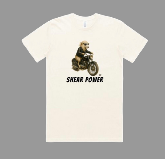 Shear Power Biker Sheep. Organic Cotton Tshirt. Mens S-3XL