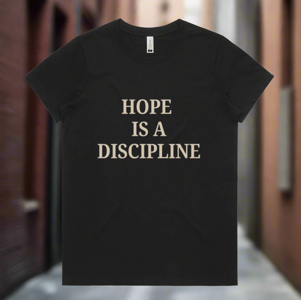 Hope Is a Discipline – Serif Edition (Beige on Black)women’s fit
