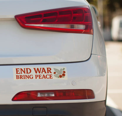 Car with a 'End War Bring Peace' sticker on the back