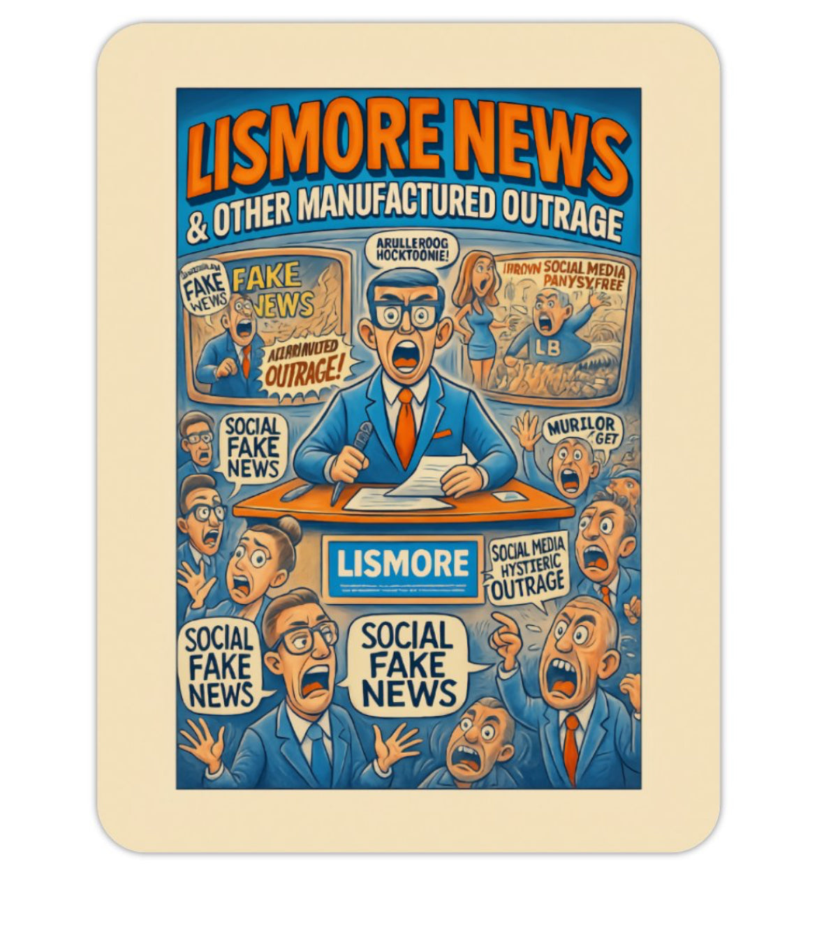 Lismore News – Satirical Sticker Collection. (3 Sizes: Small, Vinyl, Car Decal)