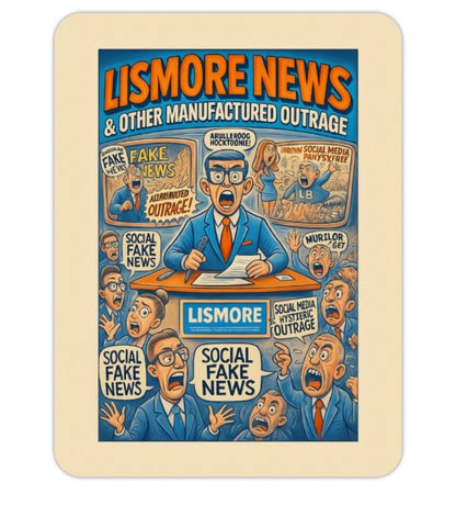 Lismore News – Satirical Sticker Collection. (3 Sizes: Small, Vinyl, Car Decal)