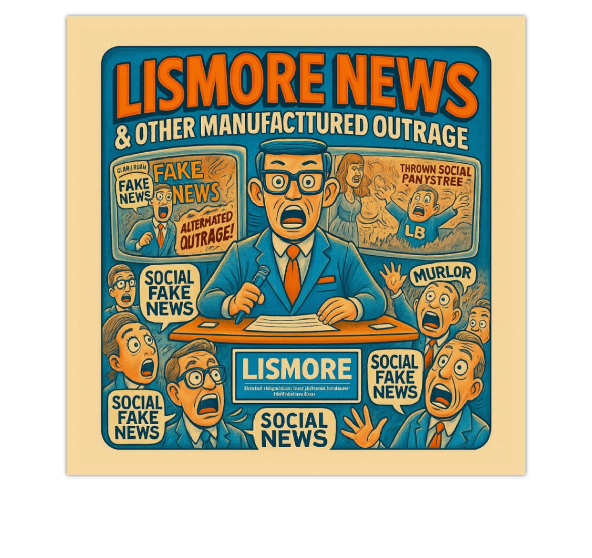 Lismore News – Satirical Sticker Collection. (3 Sizes: Small, Vinyl, Car Decal)