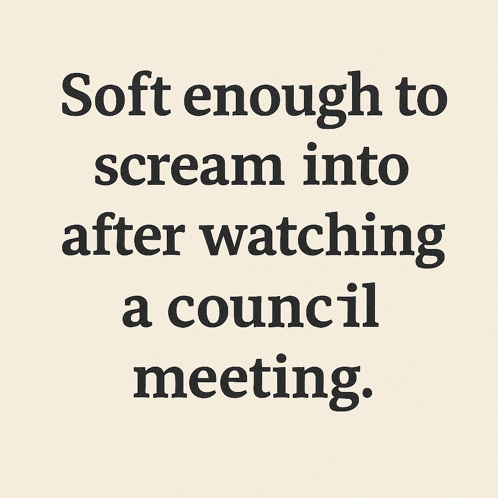 Soft Enough to Scream Into – Council Meeting Cushion (Sage or beige)