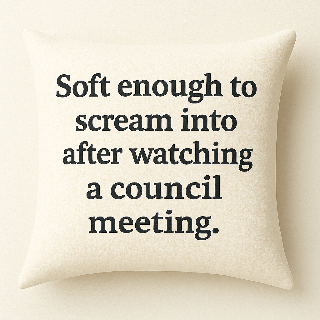 Soft Enough to Scream Into – Council Meeting Cushion (Sage or beige)