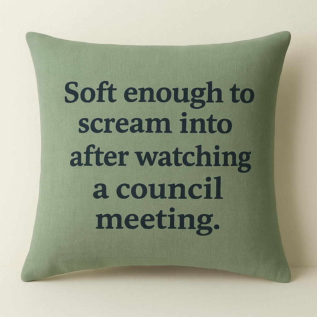 Soft Enough to Scream Into – Council Meeting Cushion (Sage or beige)