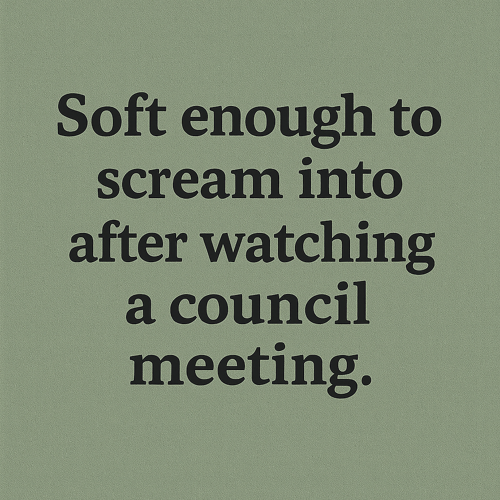 Soft Enough to Scream Into – Council Meeting Cushion (Sage or beige)
