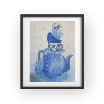 “The Great Teapot Balancing Act (Featuring Stacked Anxiety & Caffeine)” artwork.
