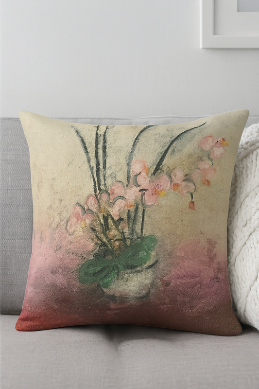 Decorative pillow with floral design on a couch