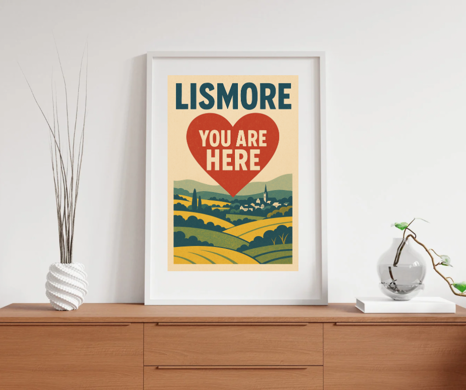 ❤️ “LISMORE: YOU ARE HERE” – Retro Heartland Poster