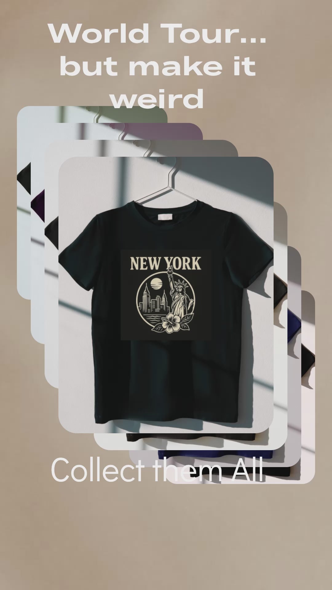 Video showcasing fun travel themed shirts